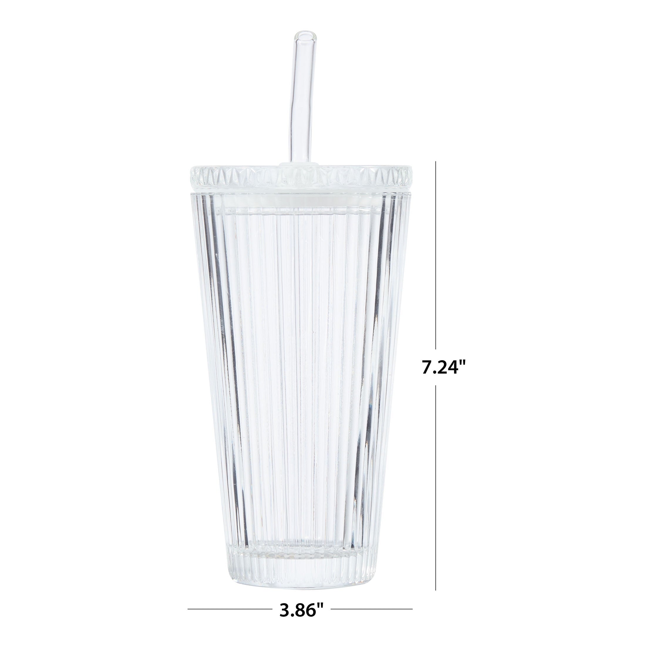 Better Homes &amp; Gardens Glass 21oz Tumbler Ribbed with Glass Lid and Straw