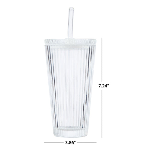 Better Homes &amp; Gardens Glass 21oz Tumbler Ribbed with Glass Lid and Straw