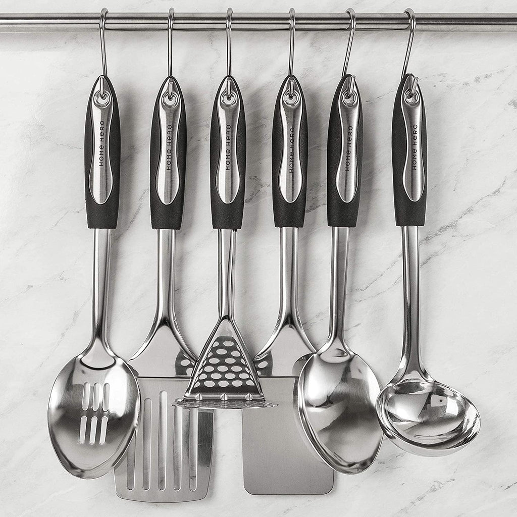 25 Pcs Silicone Spatula Kitchen Utensils Set - Stainless Steel and Nylon, Black