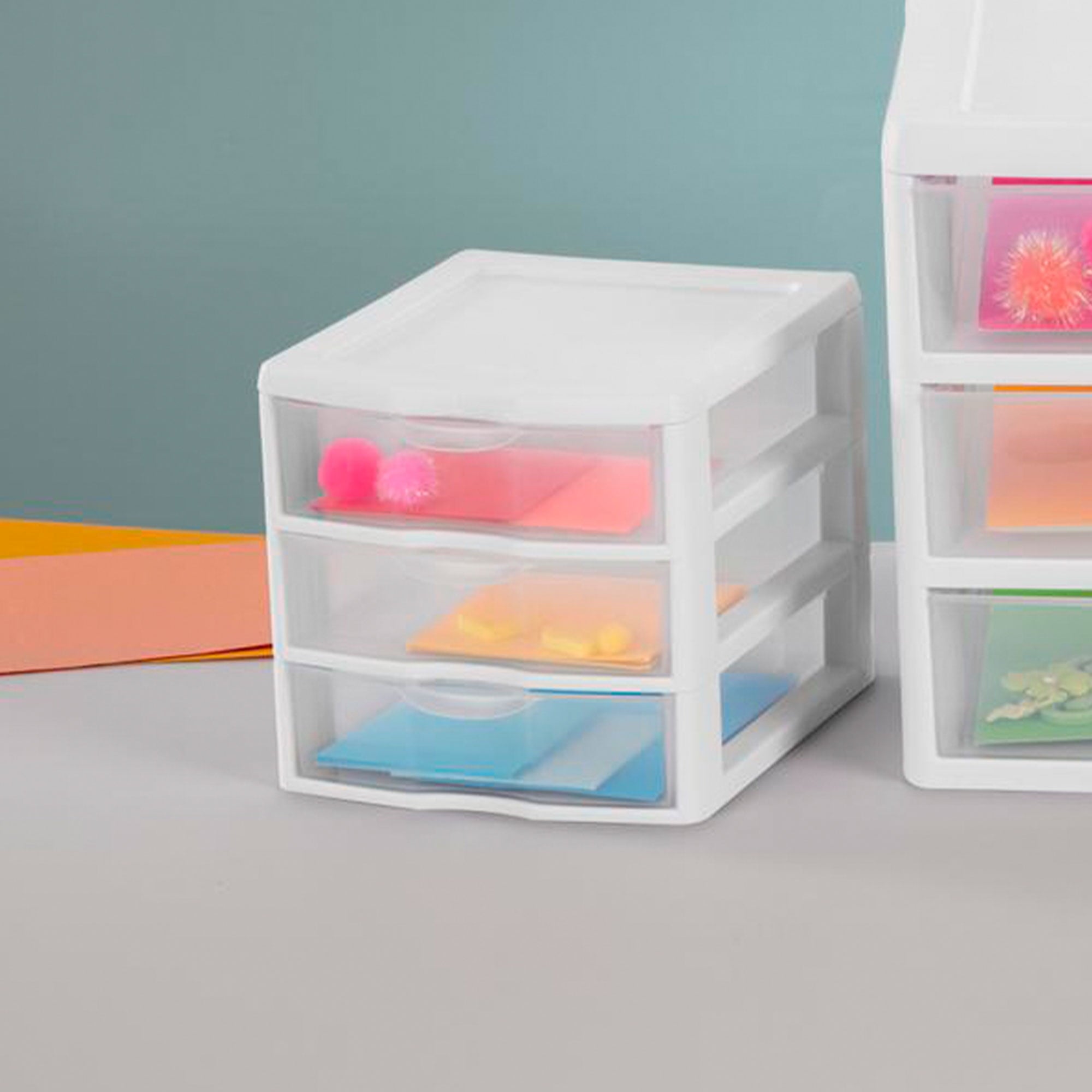 , 3 Drawer Clear Storage Bin, Desktop Drawer Storage Container, White