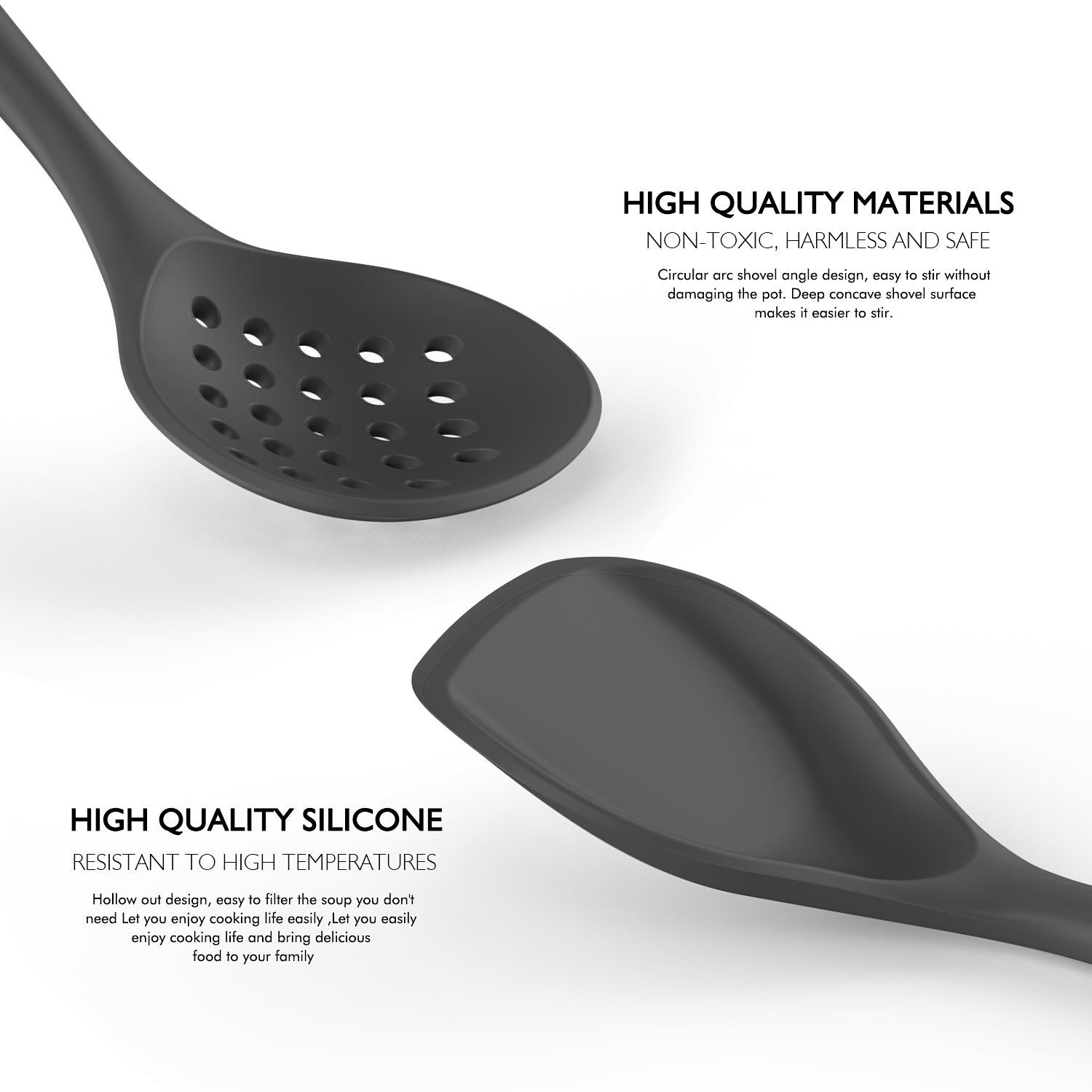 Large Silicone Cooking Utensils - Kitchen Utensil Set with Wooden Handles, Spatula,Turner, Slotted Spoon, Pasta server, Kitchen Gadgets Tools Sets for Non-Stick Cookware (Khaki)