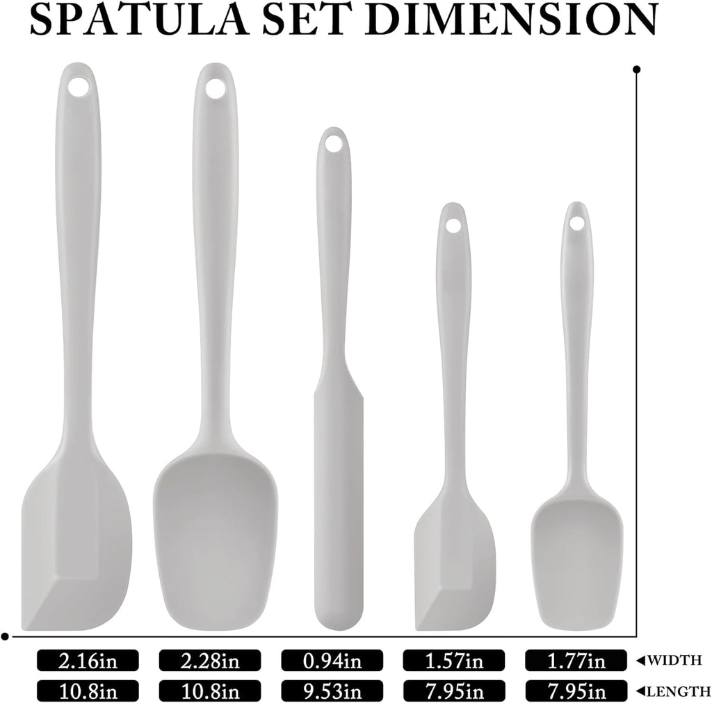 Food Grade Silicone Rubber Spatula Set, 5 Pcs Kitchen Cooking Baking Mixing Utensil Sets, High Non Stick Dishwasher- Khaki