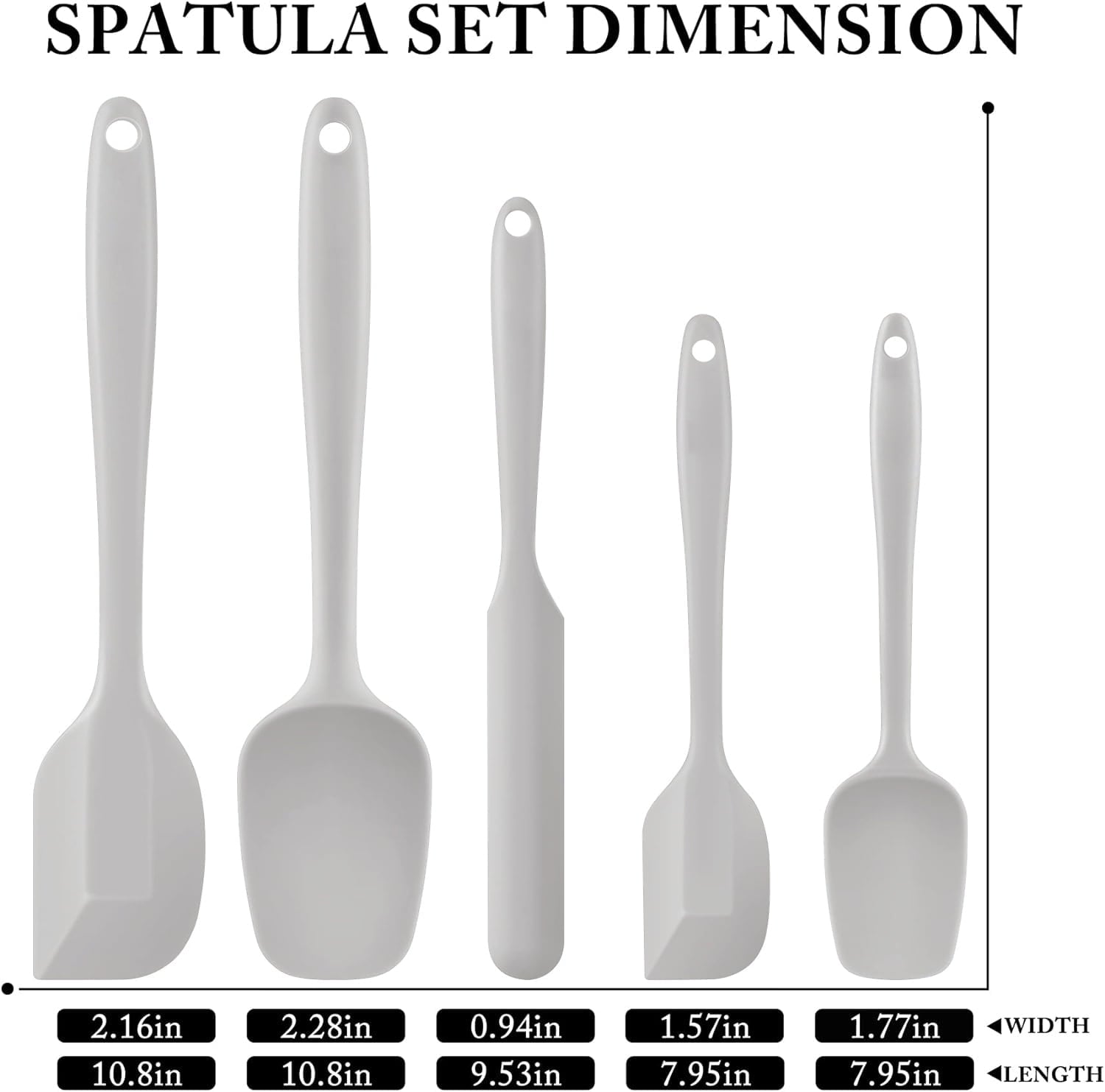 Food Grade Silicone Rubber Spatula Set, 5 Pcs Kitchen Cooking Baking Mixing Utensil Sets, High Non Stick Dishwasher- Khaki