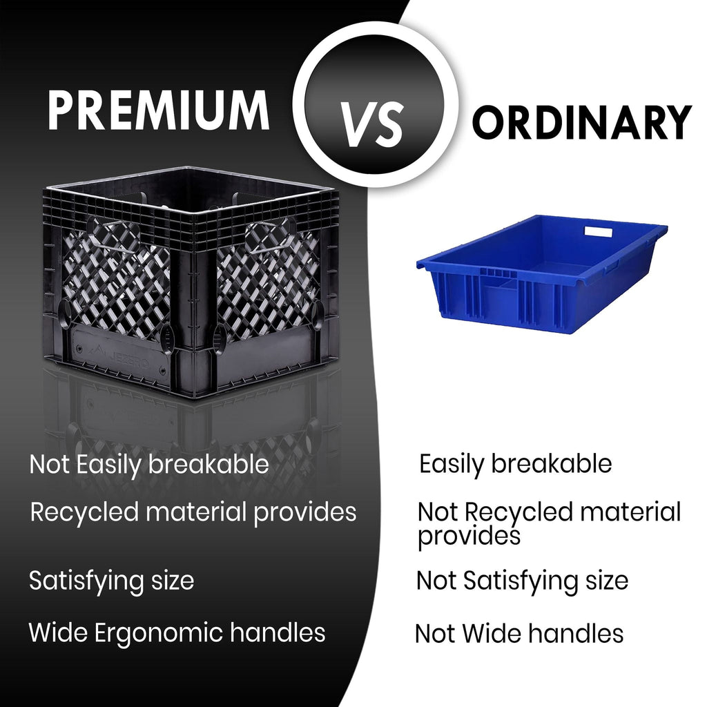 16QT Heavy-Duty Plastic Milk Crate Black with Built-in Handles