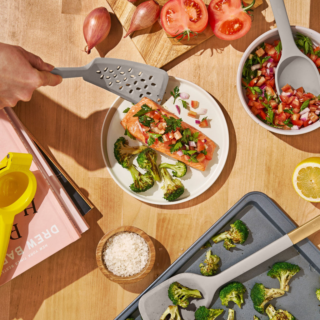 3-Piece Silicone Kitchen Utensil Tool Set, Porcini Taupe by Drew Barrymore