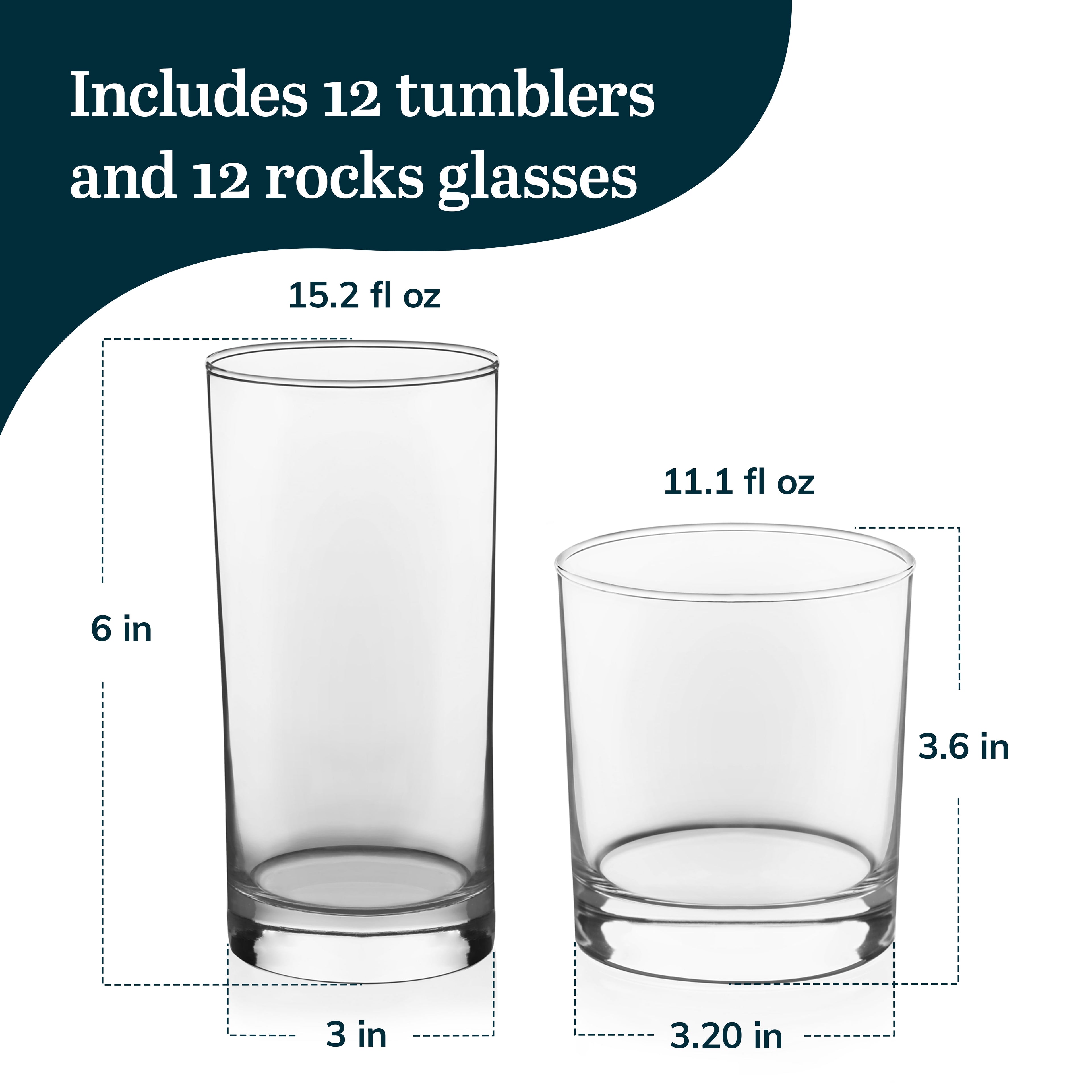 Province Tumbler and Rocks Glass Set, Elegant Drinkware Glasses Set, Drinking Glasses Set of 16