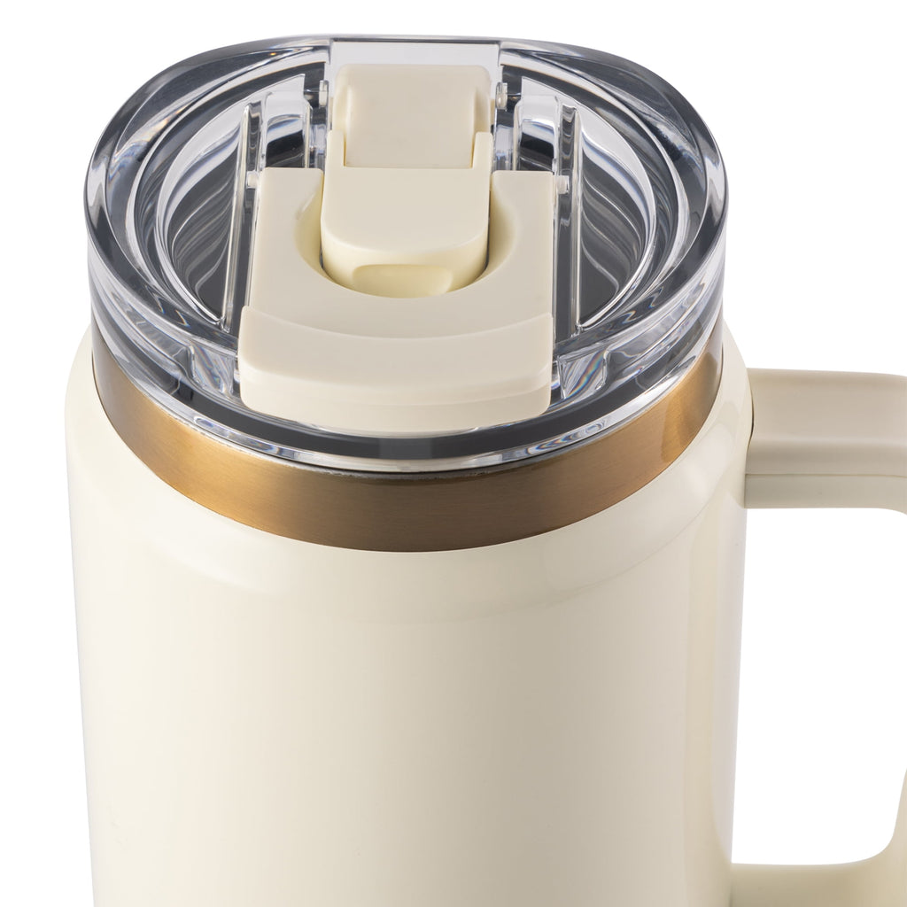 Thyme &amp; Table 32 fl oz Stainless Steel Luna Tumbler with Handle and Dual Straw Lid, Cream &amp; Black Check