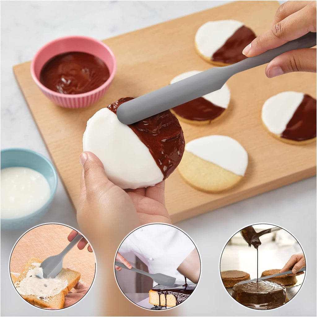 Food Grade Silicone Rubber Spatula Set, 5 Pcs Kitchen Cooking Baking Mixing Utensil Sets, High Non Stick Dishwasher- Khaki