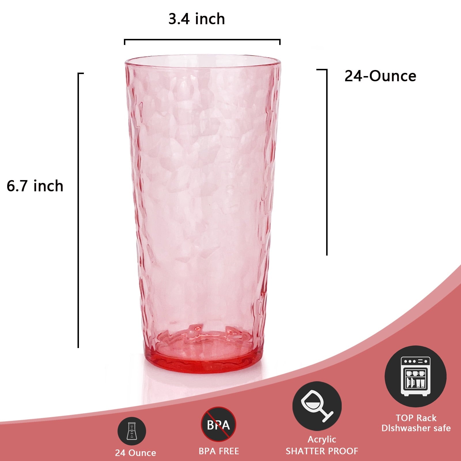 24-Ounce Plastic Tumbler Acrylic Drinking Glasses, Plastic Cups, , , Shatter Proof, , Set of 8 ( Multicolor )