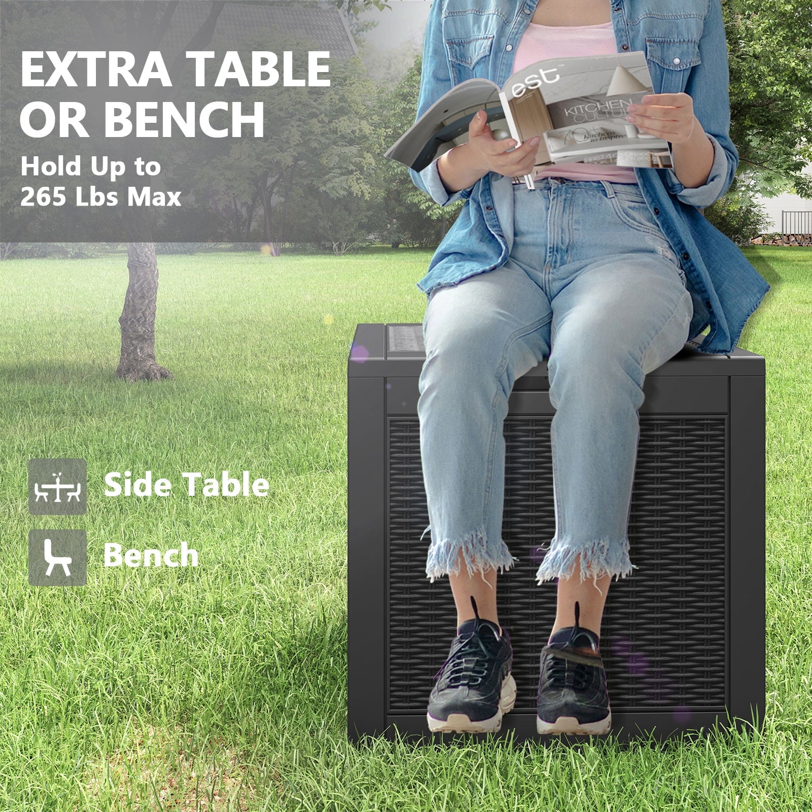 31 Gallon Deck Box, Resin Outdoor Storage Box, and Storage Deck Box for Garden Tools, Supplies, Toys