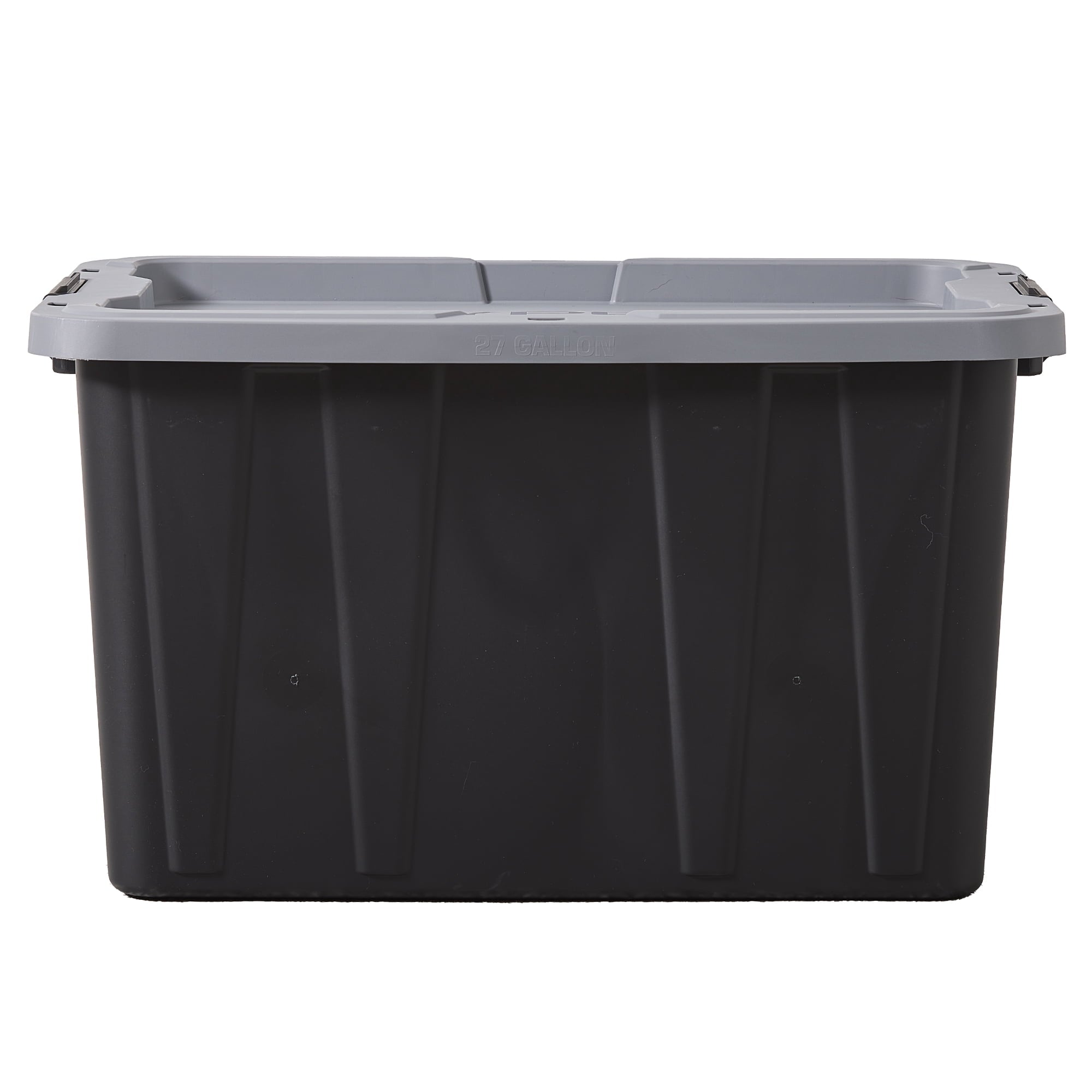 27 Gallon Large Storage Bin with Latch Lid, Heavy Duty Latching Plastic Storage Container, Black and Grey