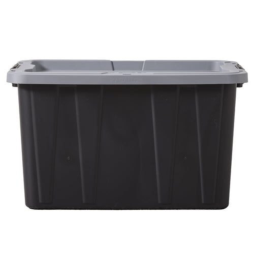 27 Gallon Large Storage Bin with Latch Lid, Heavy Duty Latching Plastic Storage Container, Black and Grey