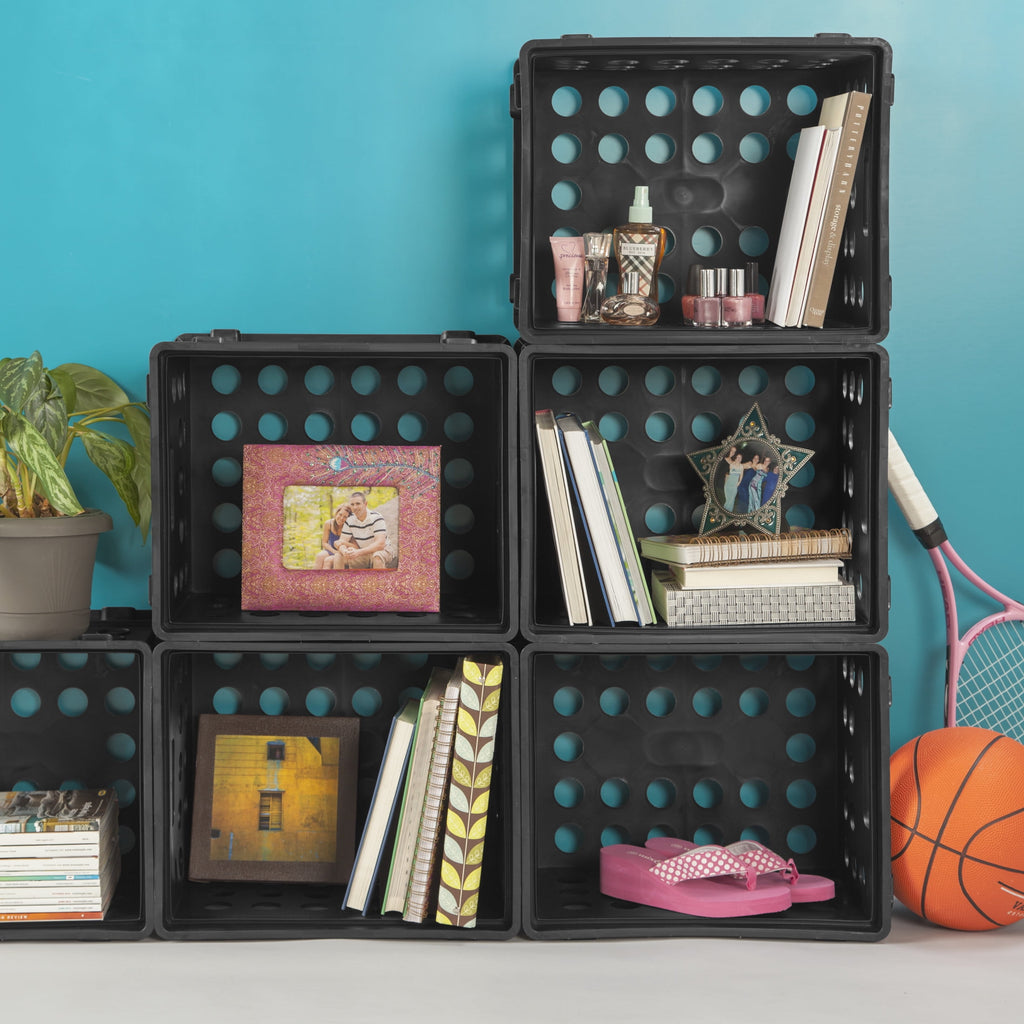 File Crate, Versatile Plastic Bin with Handles, Letter or Legal File Storage, Black, Standard Size