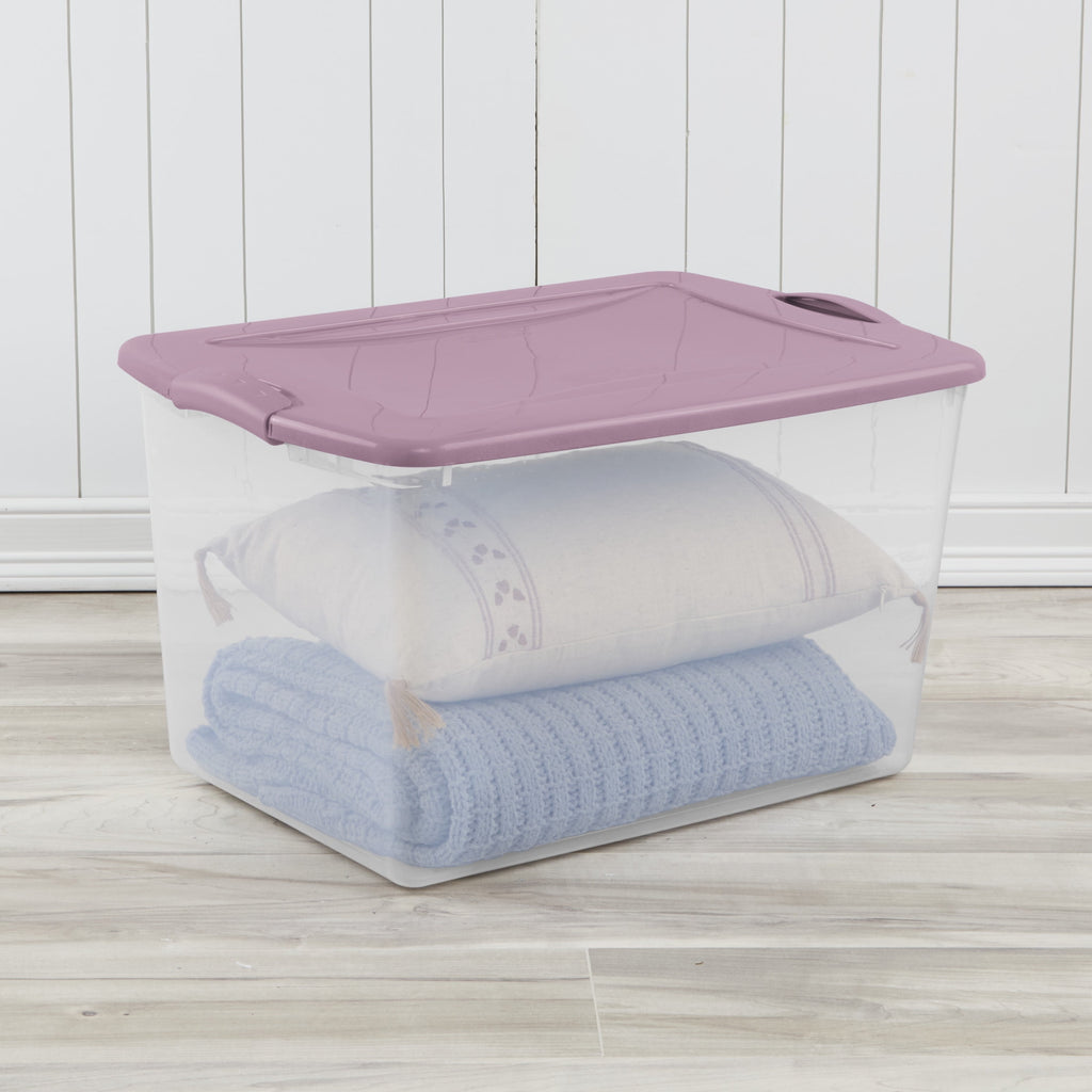 66 Quart Large Latching Storage Bin, Clear Plastic Storage Container with Latch Lid, Blue