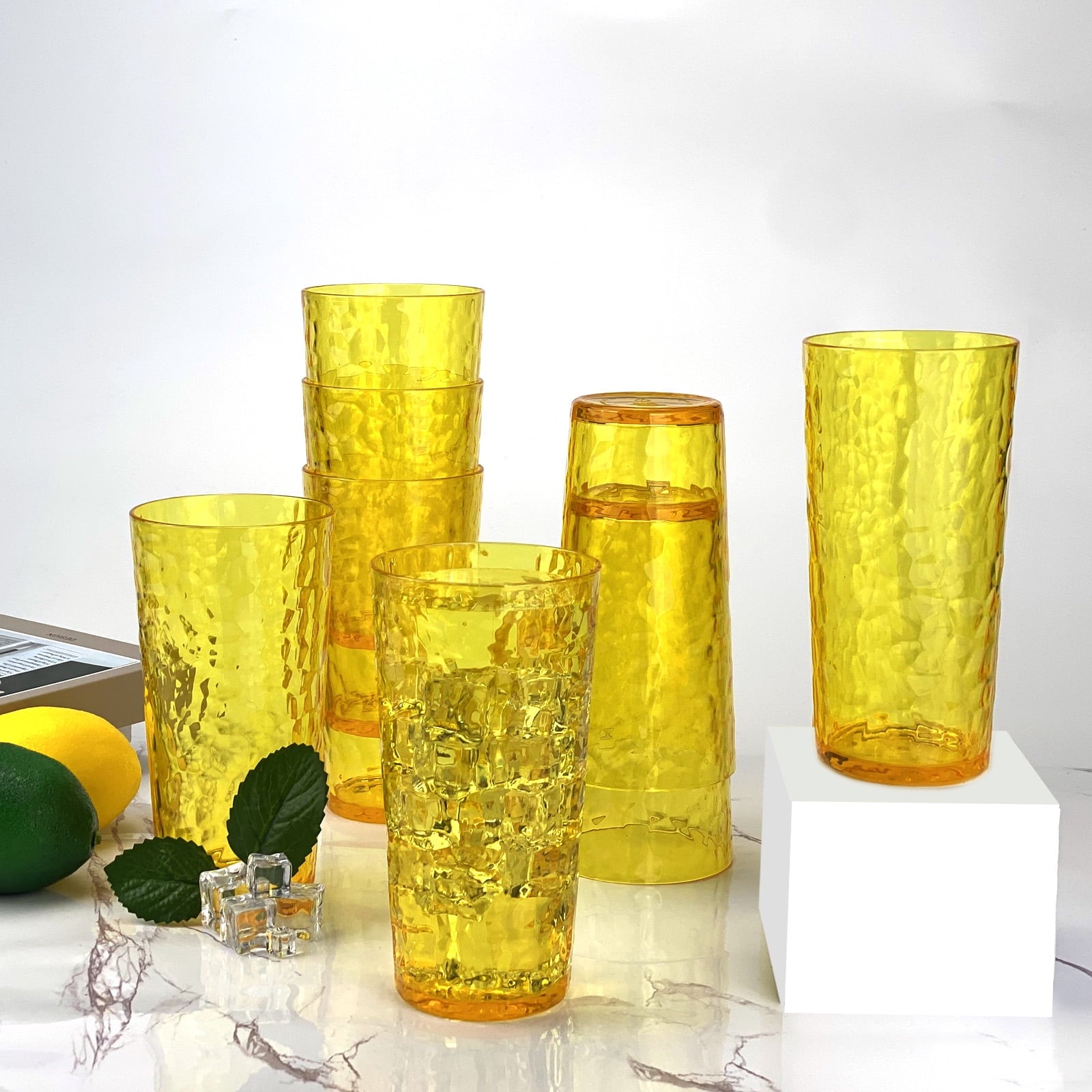 24-Ounce Plastic Tumbler Acrylic Drinking Glasses, Plastic Cups, , , Shatter Proof, , Set of 8 ( Multicolor )