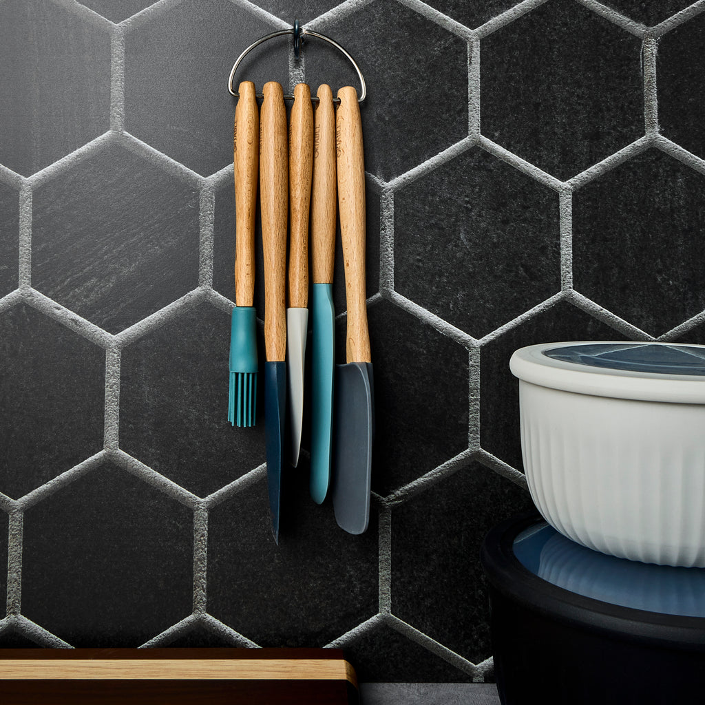 Thyme &amp; Table 5-Piece Silicone Kitchen Utensil Set with Beechwood Handles
