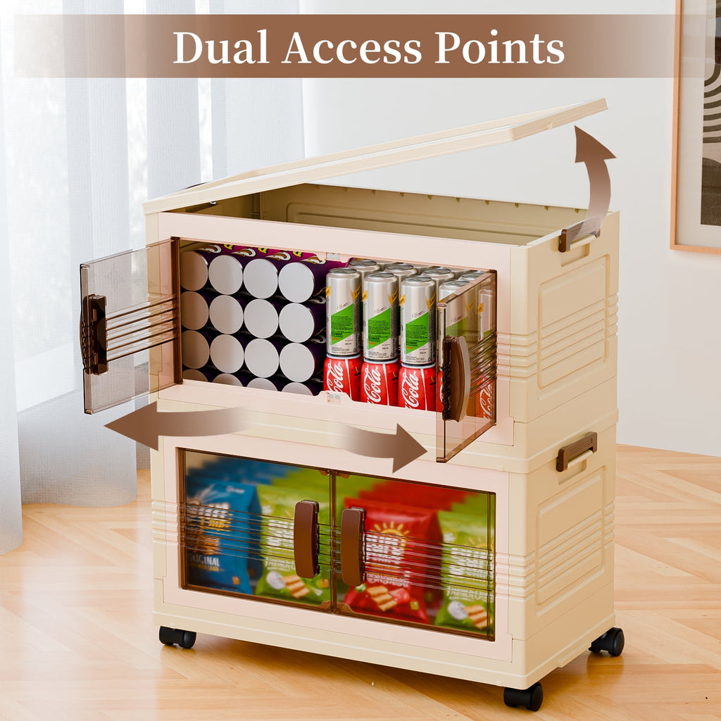 Plastic Storage Bins with Lids, 4 Tier 124QT Storage Containers with Wheels, Folding Closet Organizers for Living Room, Office, Dorm