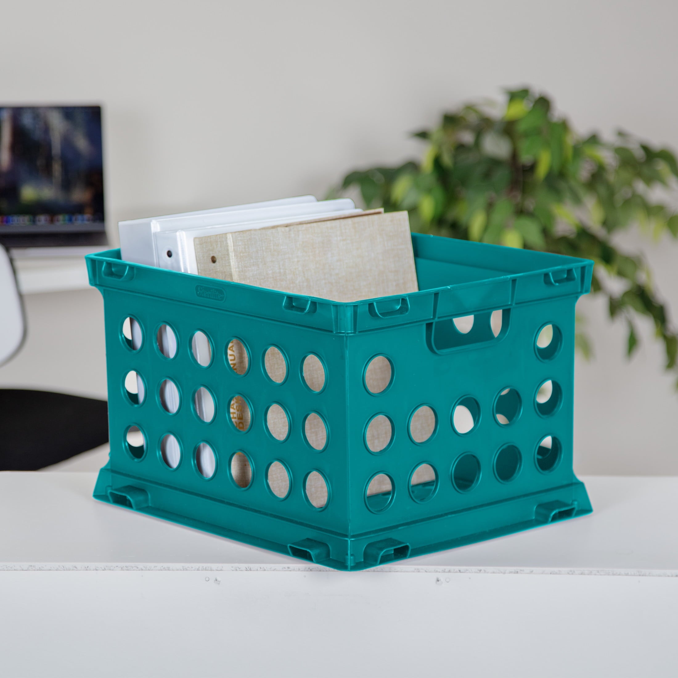 File Crate, Versatile Plastic Bin with Handles, Letter or Legal File Storage, Black, Standard Size