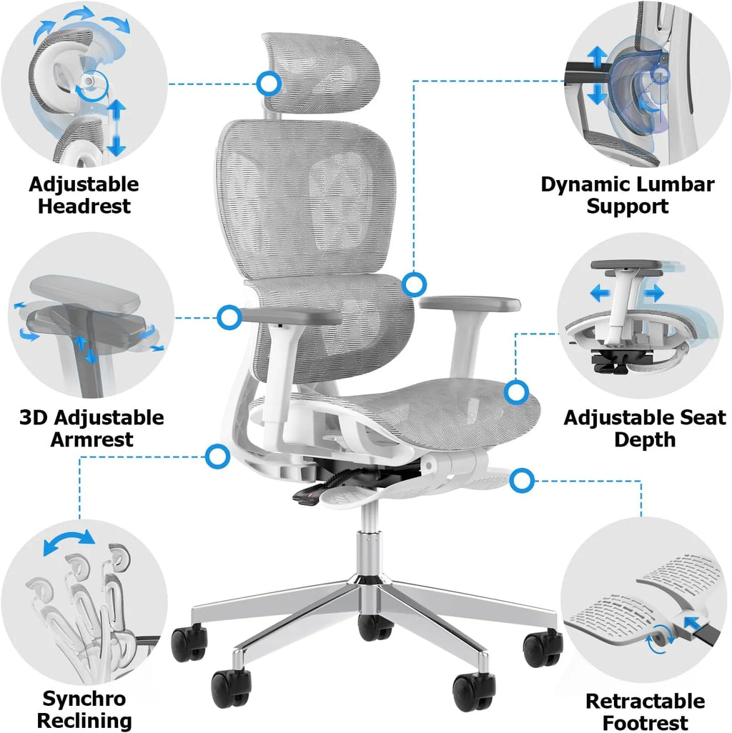 Ergonomic Office Chair – High Back Mesh Desk Chair with 3D Adjustable Armrests, Wheels, for Home and Office (Black)