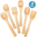 Wooden Spoons for Cooking, 6Pcs Banboo Spatula Spoon Tongs Utensils Set for Kitchen Cookware