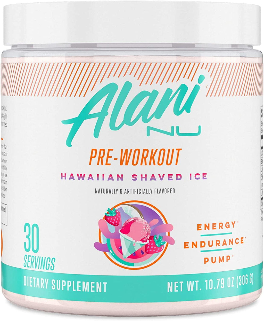 Pre-Workout Supplement Powder for Energy, Endurance, and Pump, Hawaiian Shaved Ice, 30 Servings
