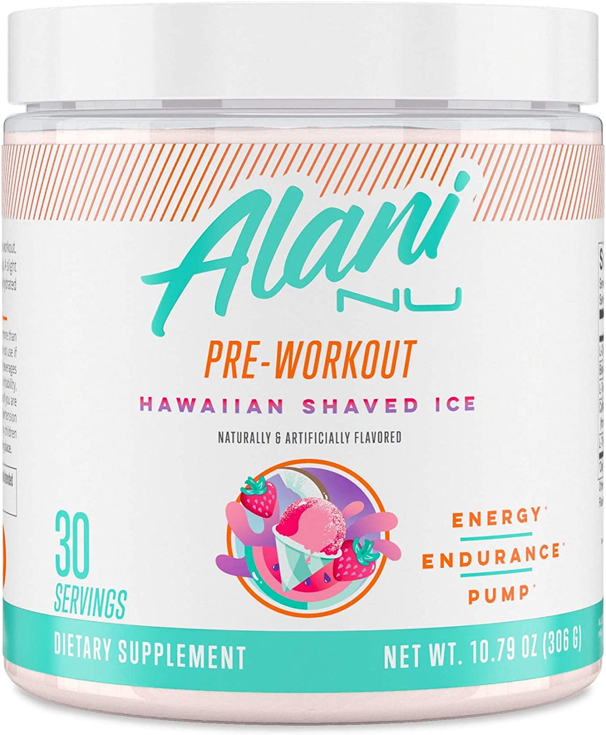 Pre-Workout Supplement Powder for Energy, Endurance, and Pump, Hawaiian Shaved Ice, 30 Servings