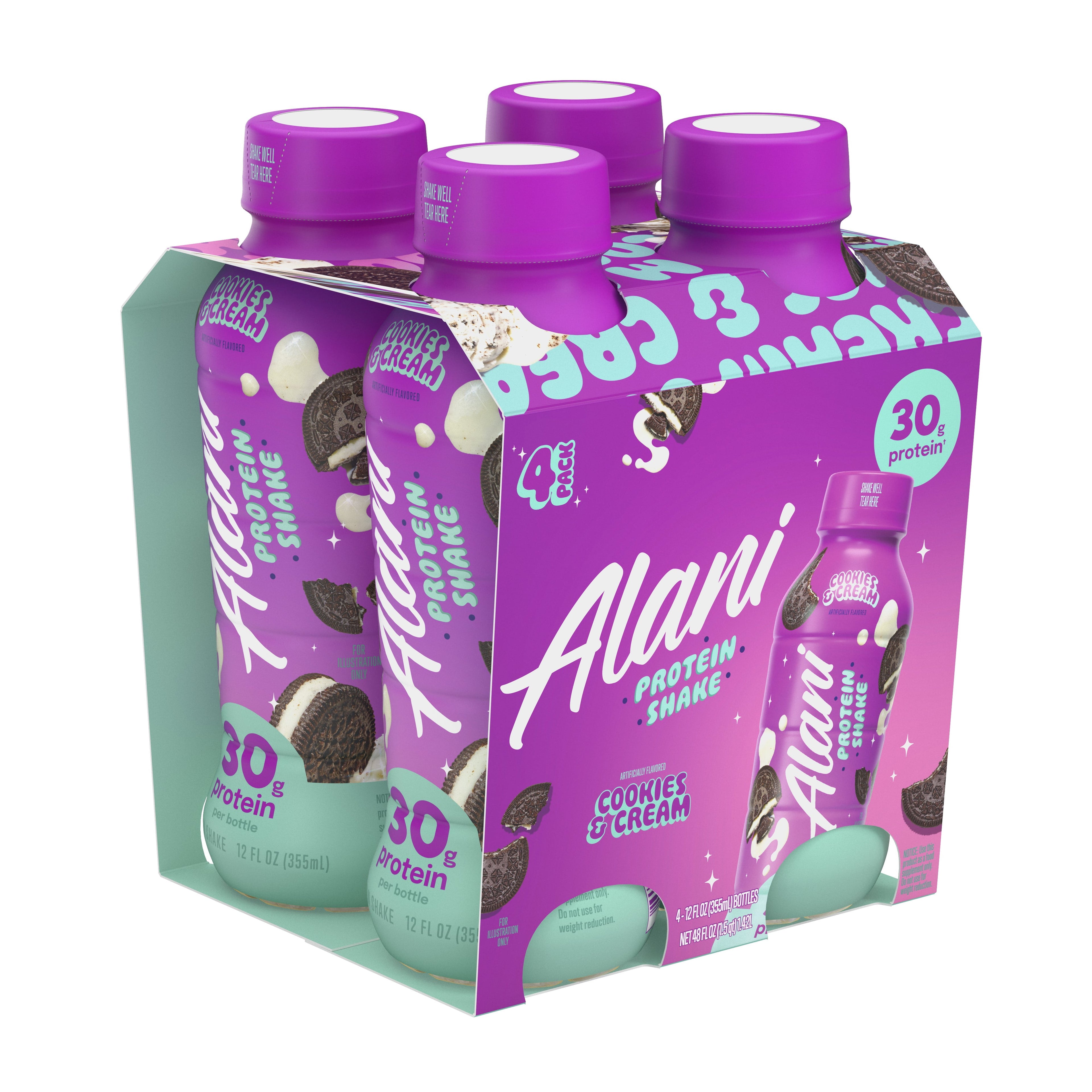 Protein Shake, Cookies &amp; Cream, 12 fl oz, 4 Pack, Bottles, 30g Protein, Gluten Free