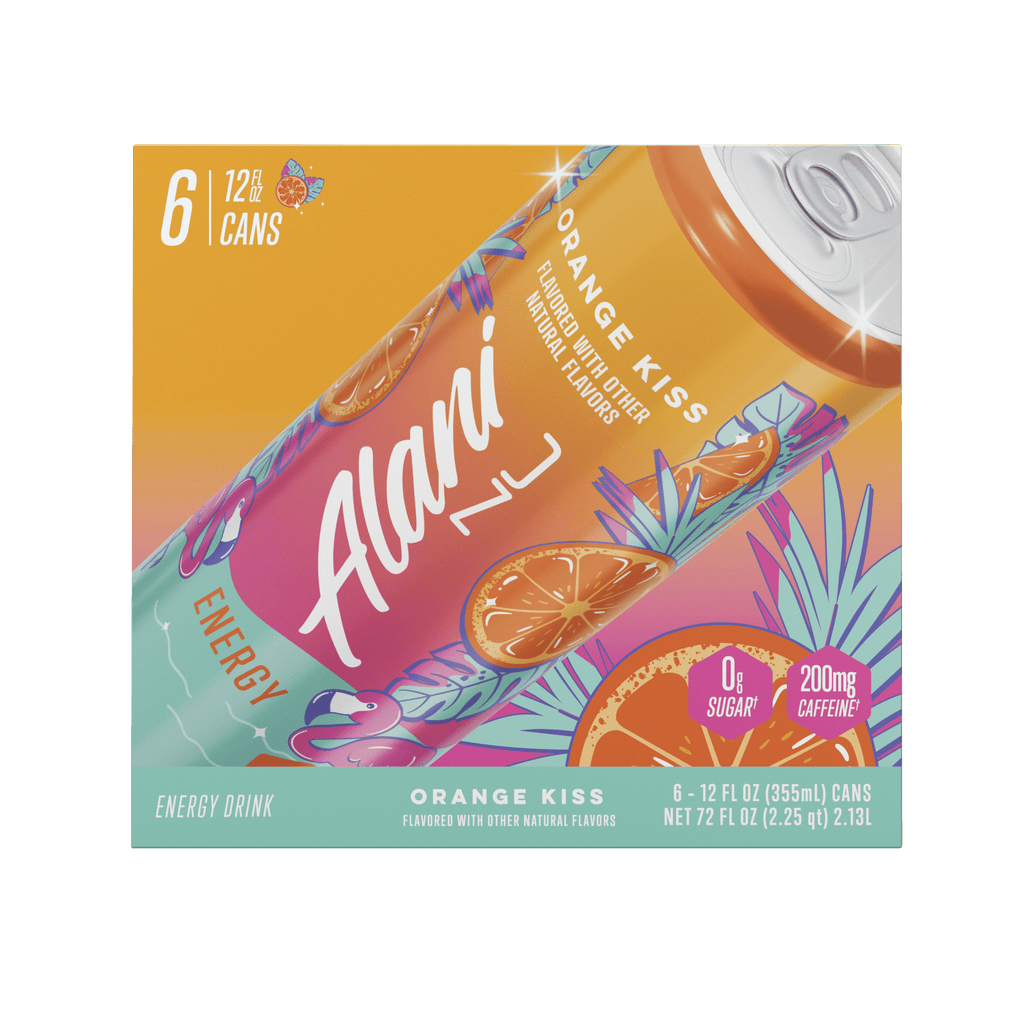 Sugar Free Energy Drink, Orange Kiss, 12 fl oz, 6 Pack, Cans, 200mg Caffeine