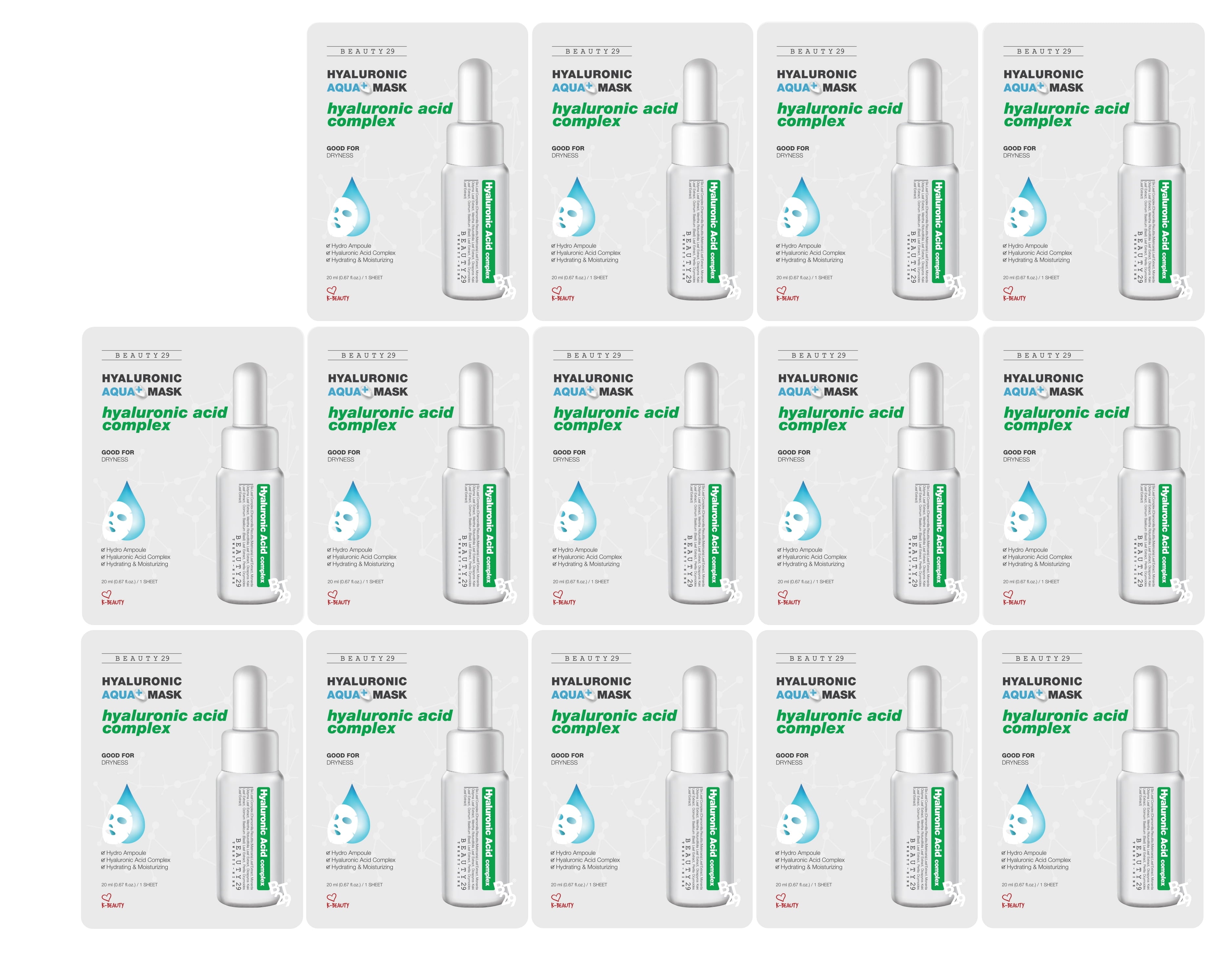 BEAUTY29 Hyaluronic Aqua Plus Essence Full Face Facial Sheet Mask 14 Sheets - 2 WEEKS SET