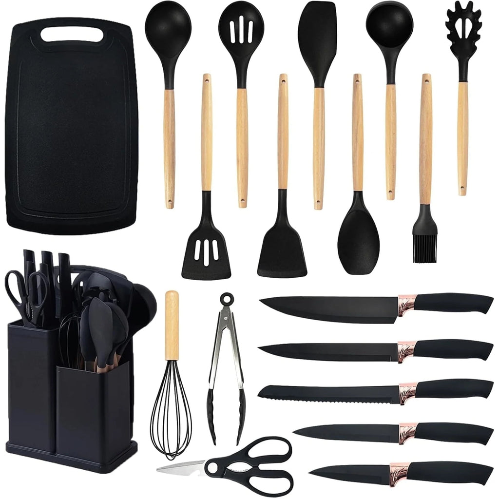 Silicone Cooking Utensils Set, BPA Free Pink Baking Tools Kitchen Knife 19 Pc