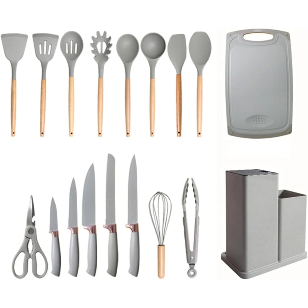 Silicone Cooking Utensils Set, BPA Free Pink Baking Tools Kitchen Knife 19 Pc