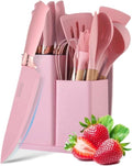 Silicone Cooking Utensils Set, BPA Free Pink Baking Tools Kitchen Knife 19 Pc