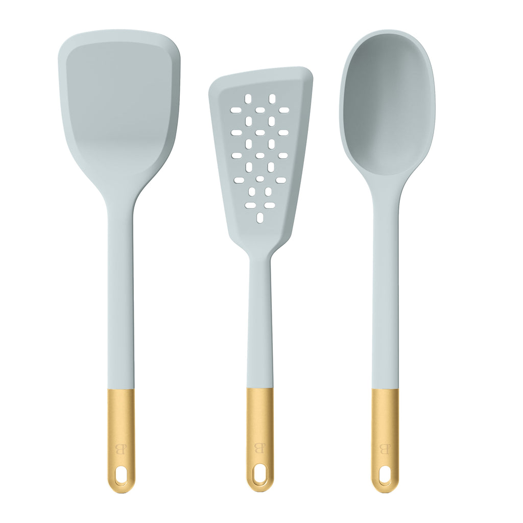 3-Piece Silicone Kitchen Utensil Tool Set, Porcini Taupe by Drew Barrymore
