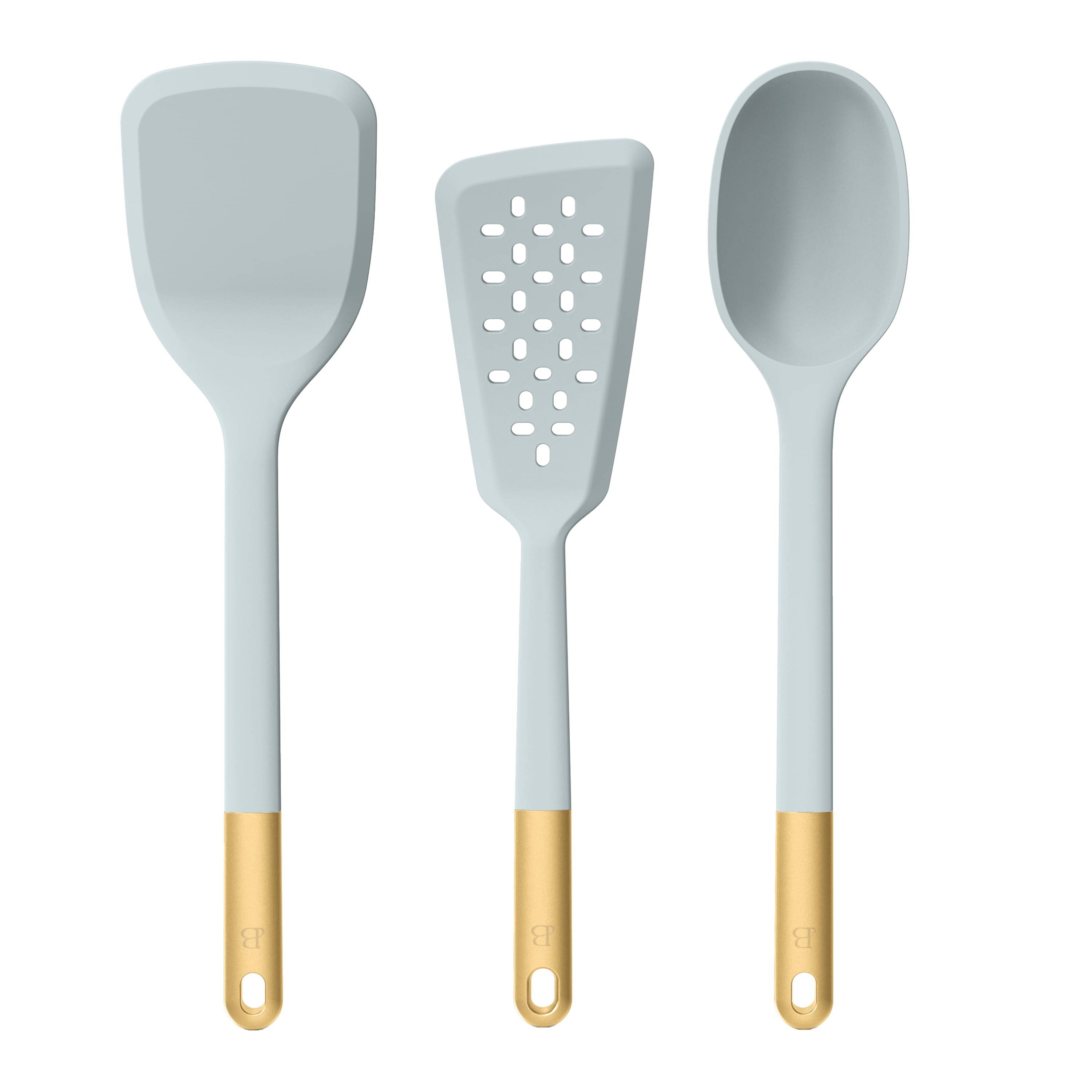 3-Piece Silicone Kitchen Utensil Tool Set, Porcini Taupe by Drew Barrymore