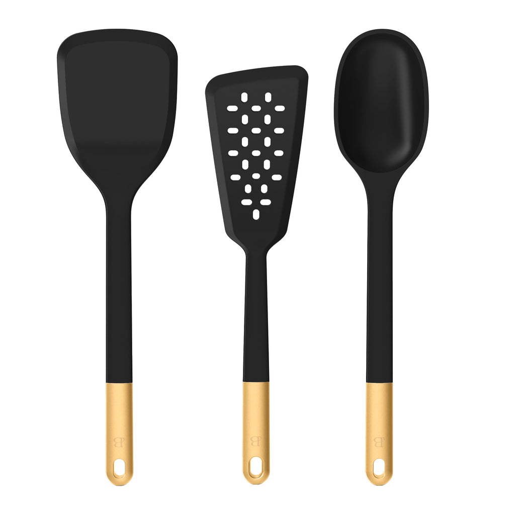 3-Piece Silicone Kitchen Utensil Tool Set, Porcini Taupe by Drew Barrymore