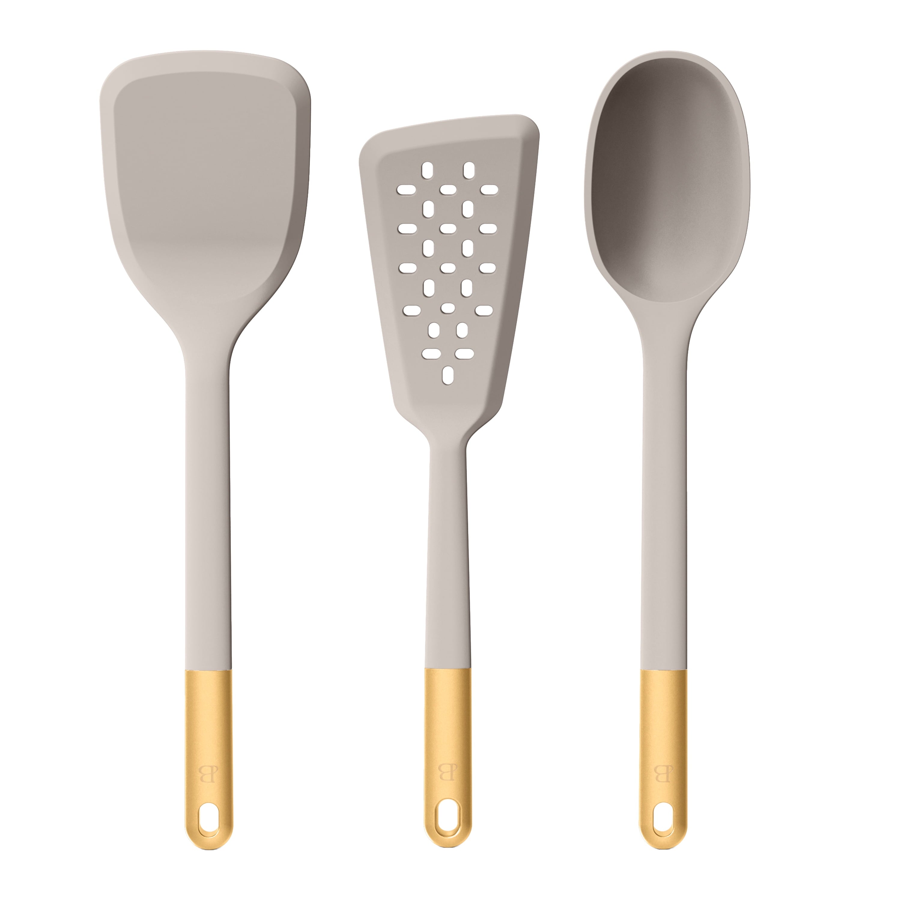 3-Piece Silicone Kitchen Utensil Tool Set, Porcini Taupe by Drew Barrymore