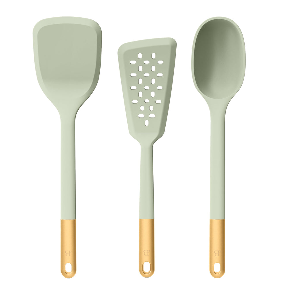 3-Piece Silicone Kitchen Utensil Tool Set, Porcini Taupe by Drew Barrymore