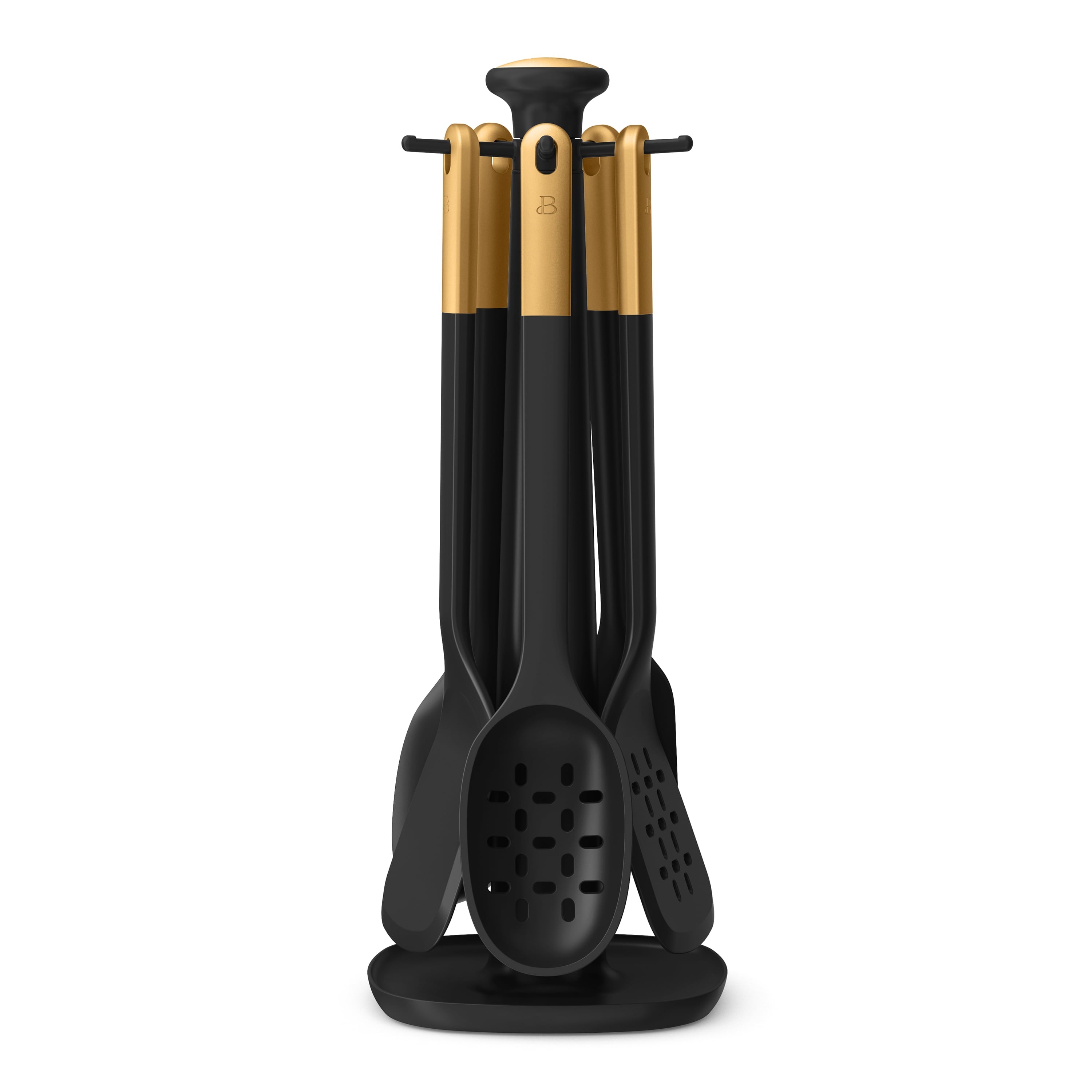 6-Piece Silicone Kitchen Utensil Tool Set with Rotating Rack by Drew Barrymore, Porcini Taupe