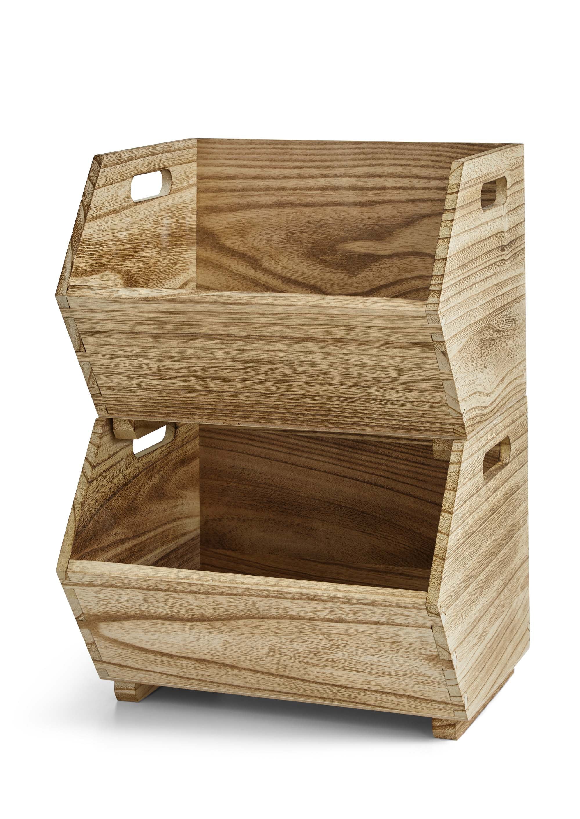 Better Homes &amp; Gardens 2-Piece Set Natural Wood Stacking Open Front Decorative Storage Bins, 11 in x 16.5 in x 10 in