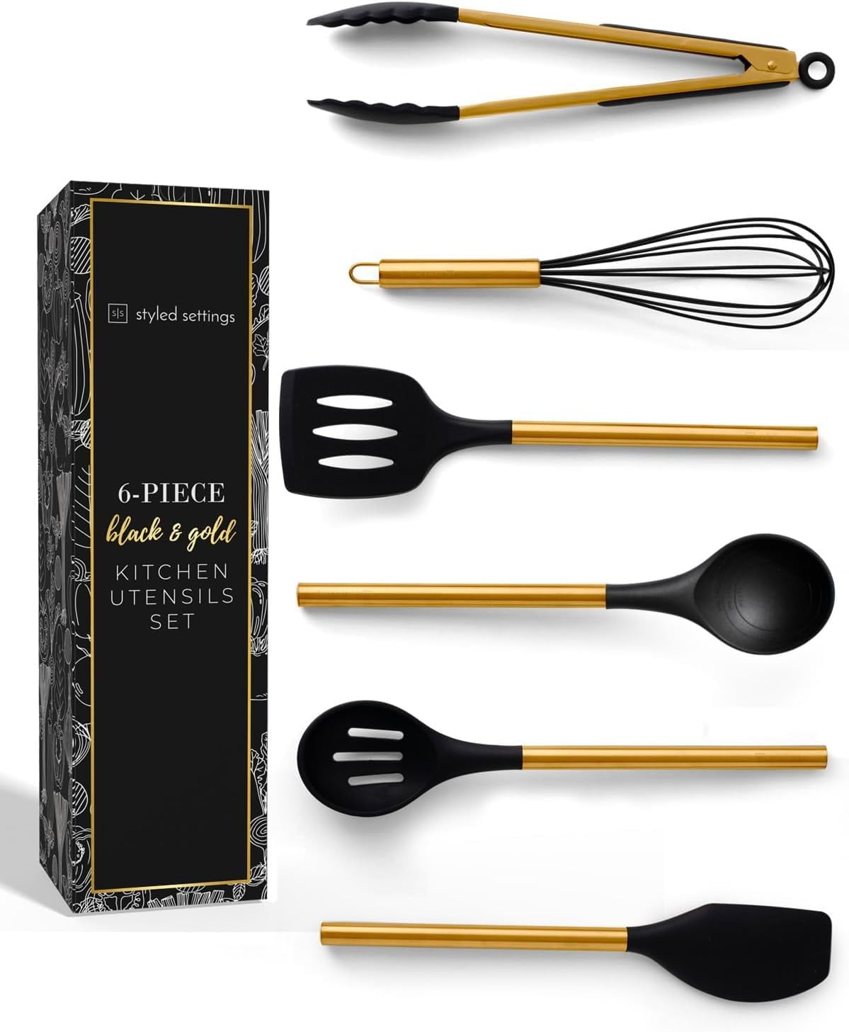 White Silicone and Gold Cooking Utensils Set