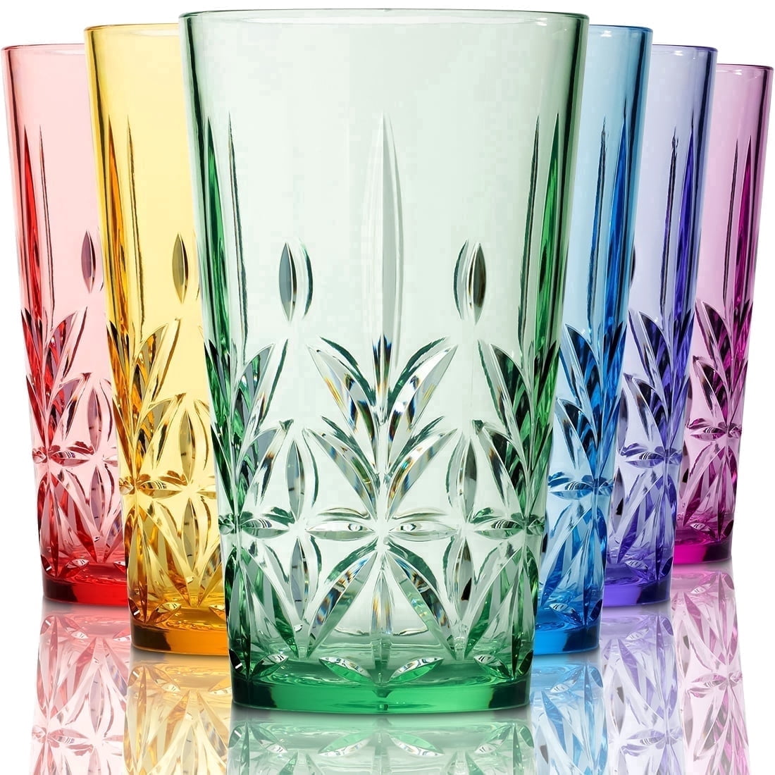 Royal Plastic Drinking Tumbler, Dishwasher-Safe Water Glasses, Mixed Colors Assorted Cups, 18 oz Set of 6