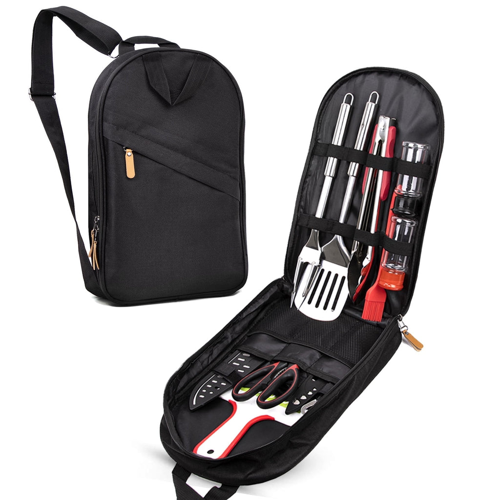 Camp Utensil Set Kitchen Cooking BBQ Grill Tool Kit with Organizer Bag, 12-Piece Travel Kitchen Grill Accessories Compact Gear Cookware Kit for Camping RV Sailboat Backyard BBQ