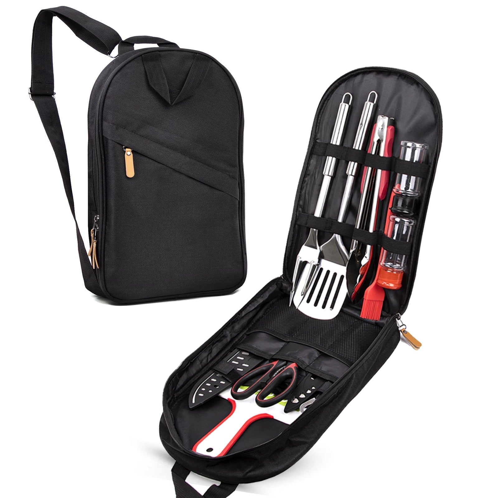 Camp Utensil Set Kitchen Cooking BBQ Grill Tool Kit with Organizer Bag, 12-Piece Travel Kitchen Grill Accessories Compact Gear Cookware Kit for Camping RV Sailboat Backyard BBQ