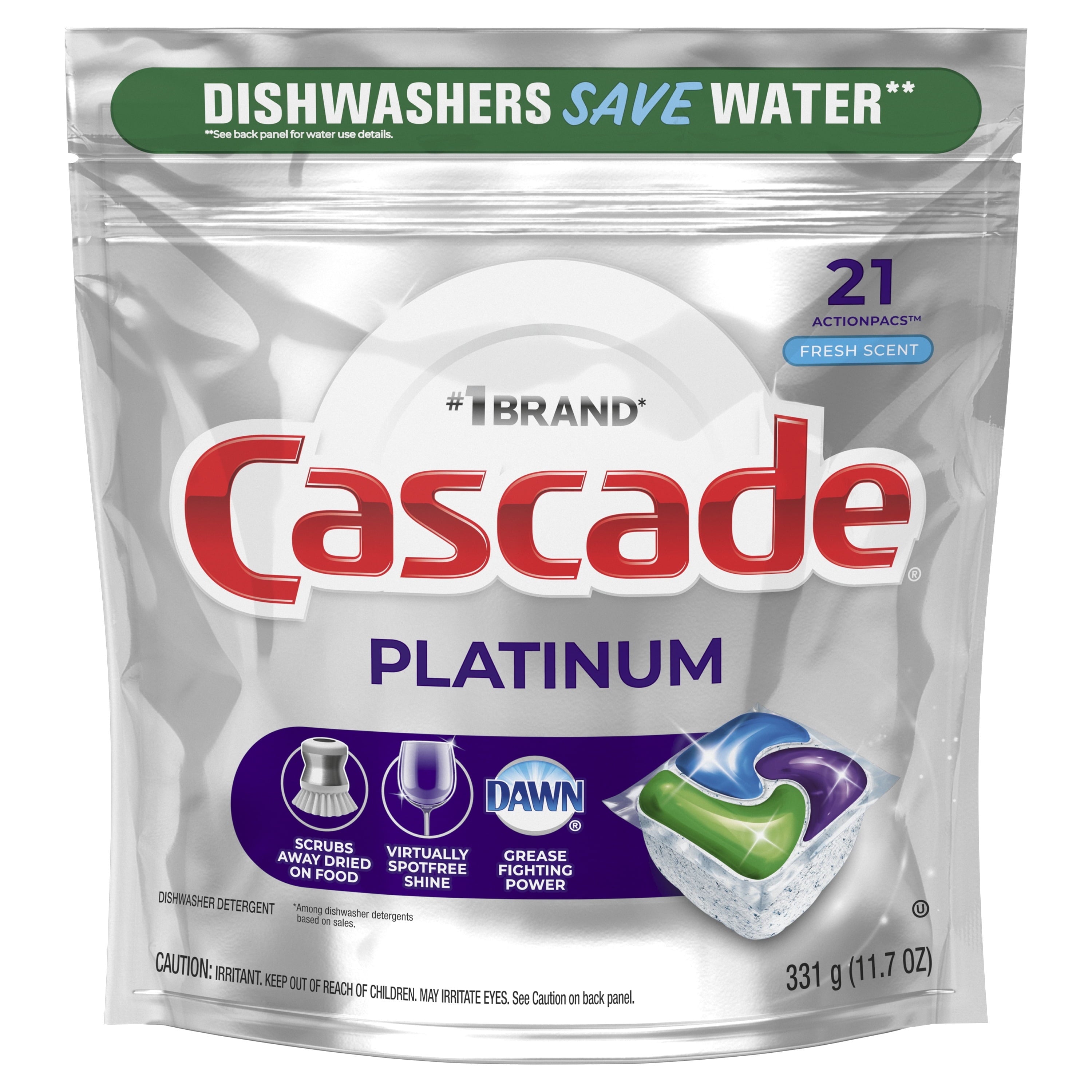 Platinum Dishwasher Pods, Action Pacs Dishwasher Detergent Tabs, Fresh, 21 Count