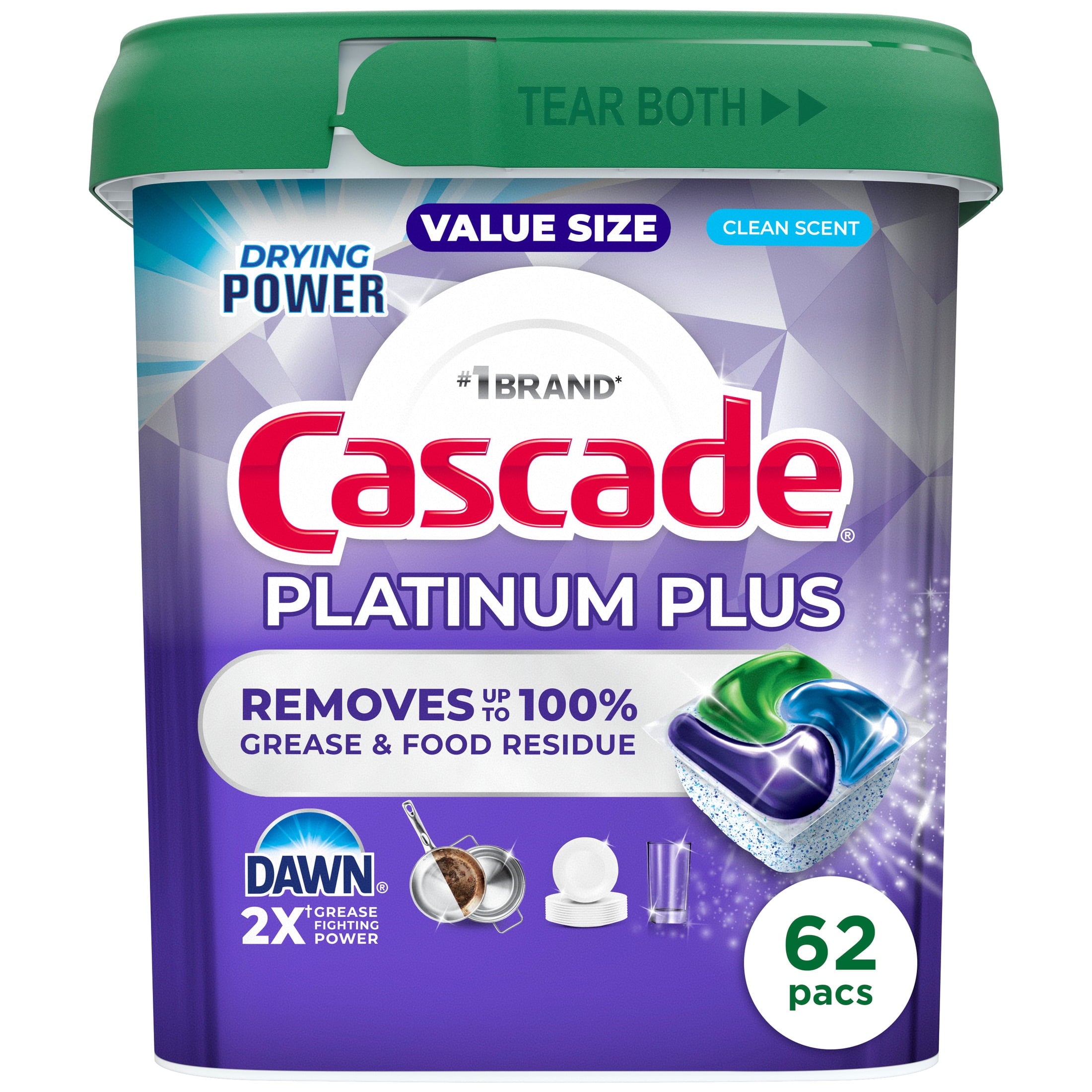 Platinum Plus Dishwasher Detergent Clean, 62 Count