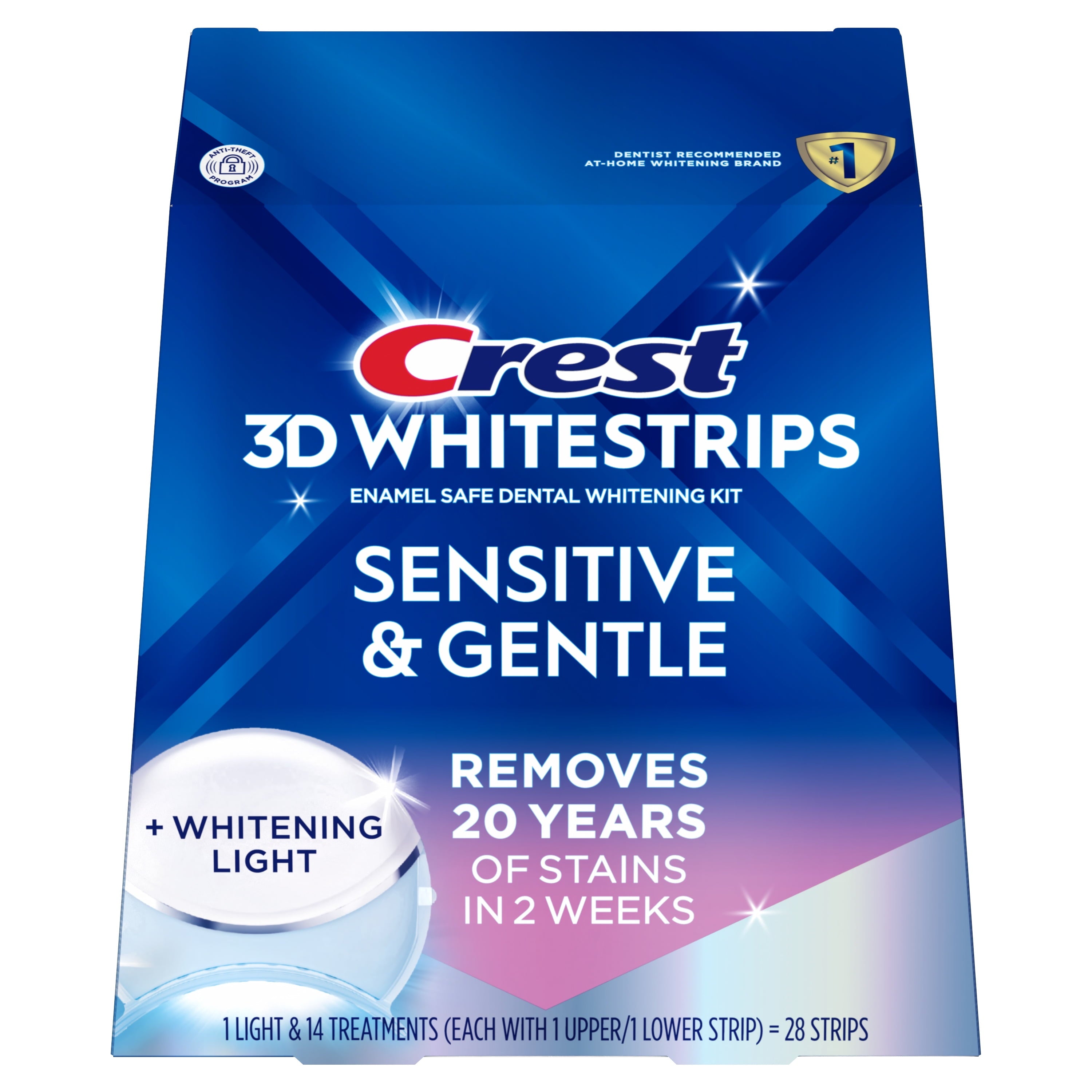 Crest 3DWhitestrips Sensitive + LED Light At-Home Teeth Whitening Strip Kit, 14 Treatments