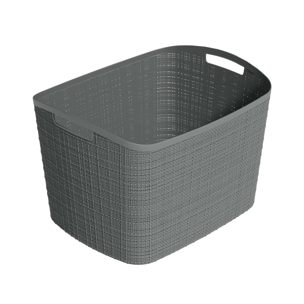 Jute Small Gray Plastic Decorative Storage Basket, 10.6 in x 7.8 in x 4.3 in