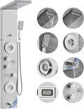 Shower Panel System, 6 Shower Modes, LED & Display Shower Panel Tower, Rainfall, Waterfall, 4 Body Massage Jets, Tub Spout, Handheld Shower Head 59" Hose, Stainless Steel Wall-Mounted Shower Set