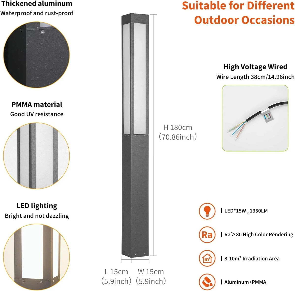 Pathway Lights, Landscape Path Light 71 Inches Outdoor Floor Lamp Modern Bollard Lighting High Voltage Walkway Driveway Light Aluminum IP54 Waterproof LED for Lawn Garden Patio Yard Decoration