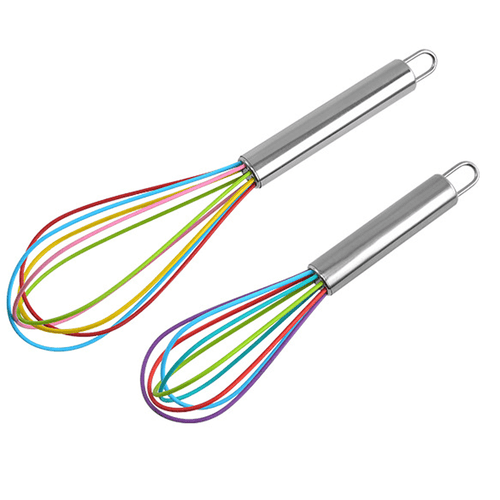 DISEN 2 Piece Silicone Whisk Set Multicolor Kitchen Tools, 10 Inches + 8 Inches